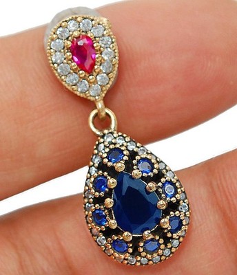 Osmanisches Empire Stil 1 Karat behandelter Saphir 925 Sterling Silber Anhänger TC2