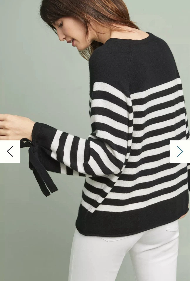 Anthropologie Velvet Graham Spencer Cacey Striped 100% Cashmere Sweater Sz S Tie - Image 3 of 4