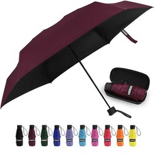 Yoobure Small Mini Umbrella with 39.5" open , 7.1" closed , Burgundy Red