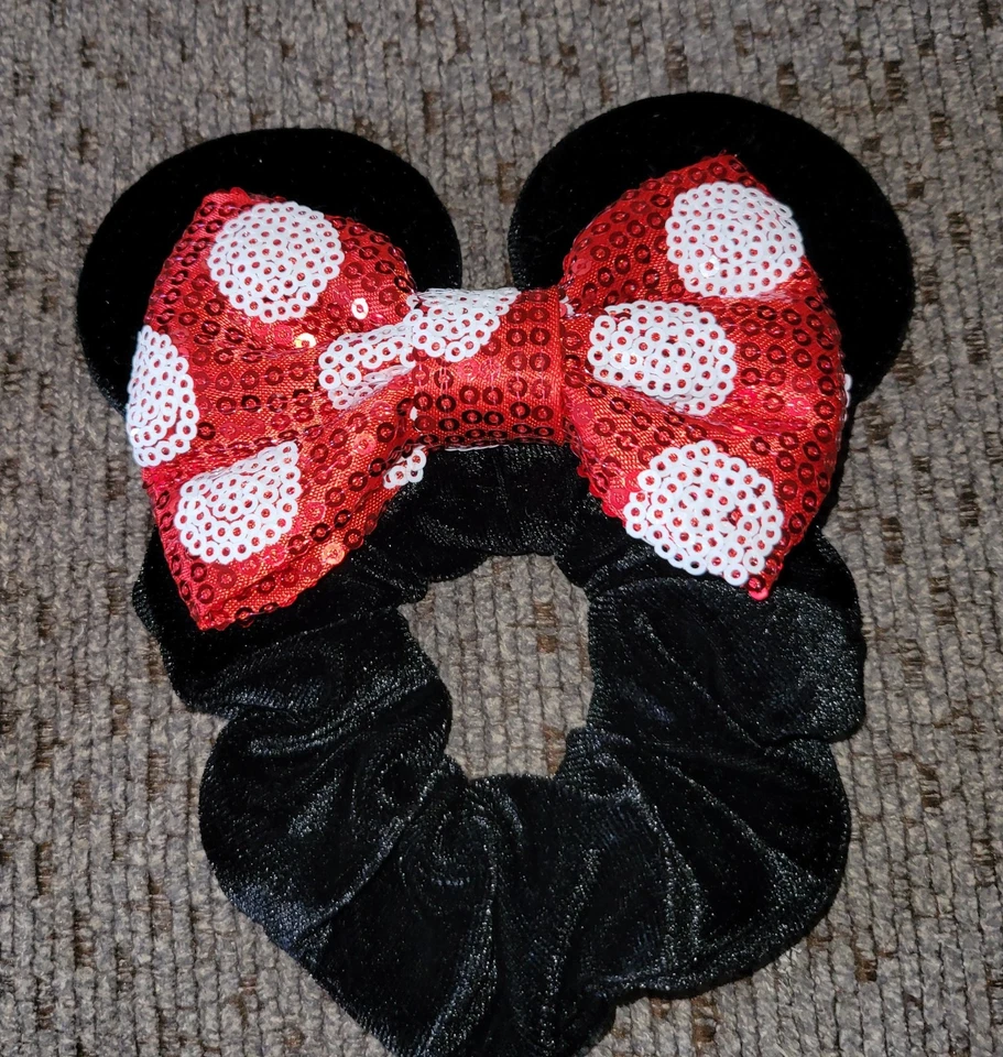 Paquete de 2 orejas de terciopelo Minnie Mouse lunares y lazo rojo lentejuelas crujiente Foto 3 de 4