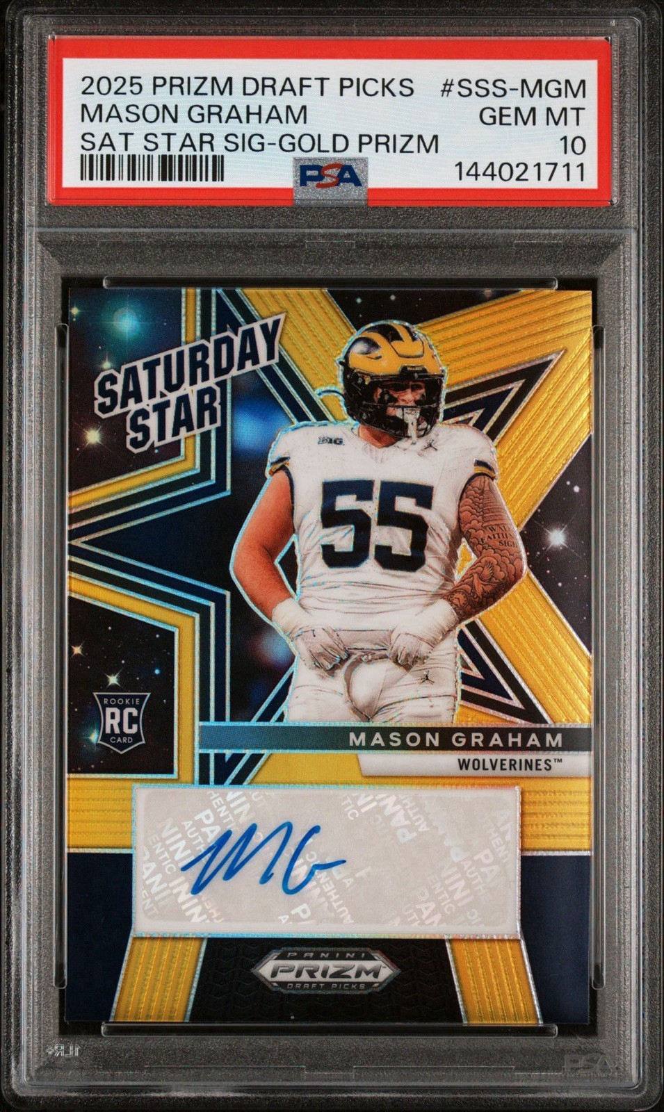2025 Prizm Draft Picks Mason Graham GOLD Rookie Auto /10 Browns Wolverine PSA 10