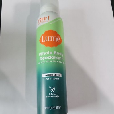  Lume Whole Body Deodorant Invisible Spray Fresh Alpine 3.6oz Aluminum Free