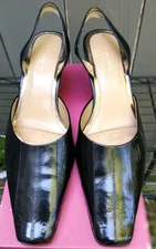 Size 8.5 Liz Claiborne Flex Black Leather Slingback Heels 3" Heel Pointy Toe EUC