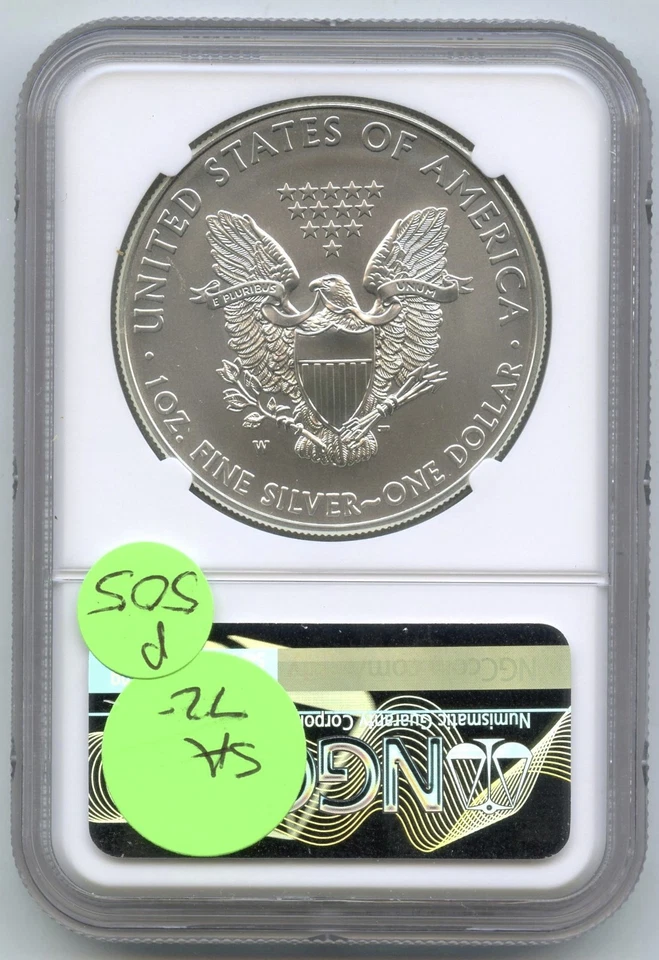 2012-W Brunito Argento Aquila 1 Oncia NGC MS69 Certificato West Punto Mint - - Immagine 2 di 2