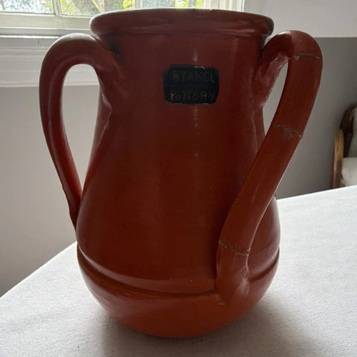 Stangl Pottery Orange and Teal  Ceramic Jug with Handles, Glossy Round Pottery