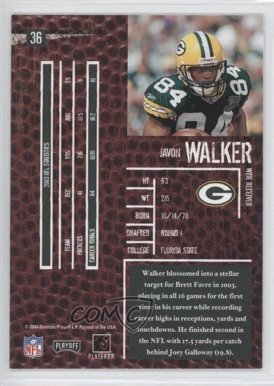 2004 Playoff Hogg Heaven Javon Walker #36 - Image 2 of 2