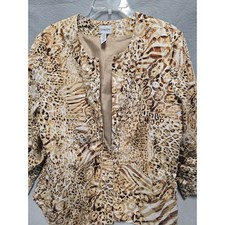 Chicos Animal Print Open Front Jacket Tan Brown Leopard Zebra Size 3 L XL