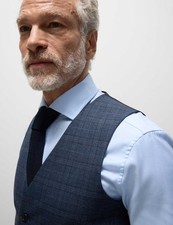 Marks & Spencer Mens Navy Checked Single-breasted Waistcoat - M&S