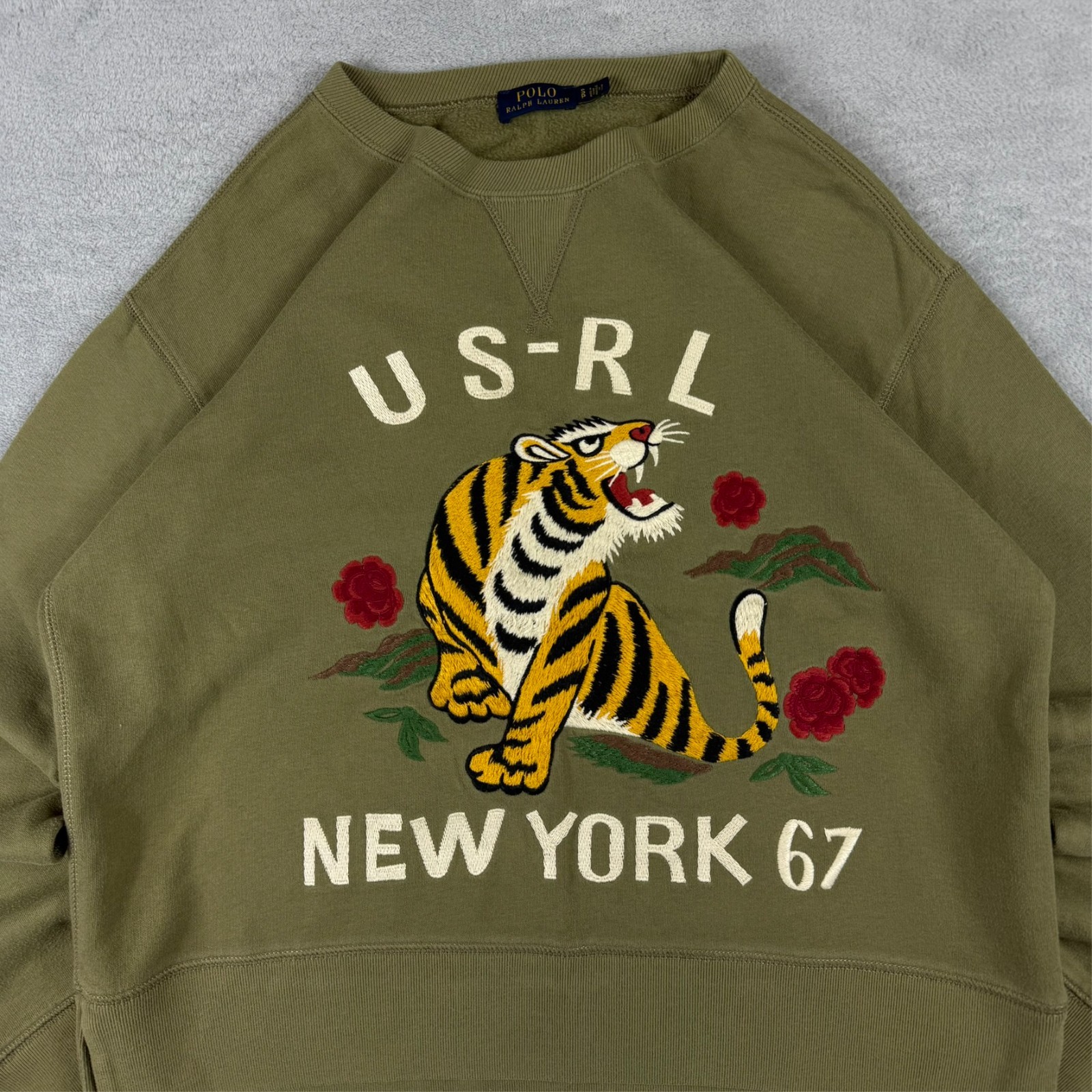 Vintage Polo Sport Ralph Lauren 2000's Green USRL Tiger Size Small Sweatshirt image 3
