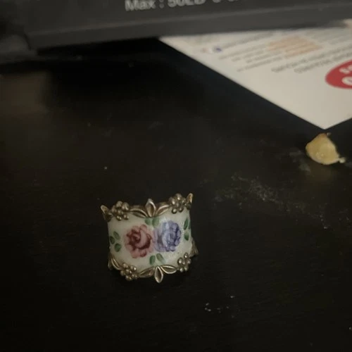 Cigar Band Retro Vintage Vargas Sterling Vermeil Guilloche Floral Ring SZ 6