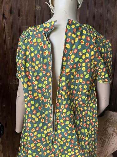 Vintage 70s Mini Dress Babydoll Patterned Novelty Print Yellow Mod Geometric 60s - Picture 10 of 11