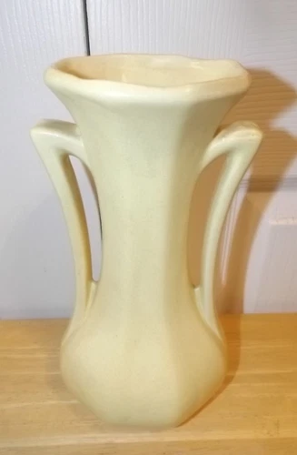 Nelson McCoy 2-Handled Yellow Vase - Vintage 1940s 9.5" tall