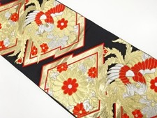 7590747: JAPANESE KIMONO / ANTIQUE FUKURO OBI / SILK / WOVEN PHOENIX