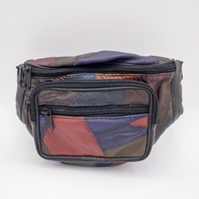 Vintage Leather Fanny Pack Multi Color Patchwork Fannypack 90s Style Waist Bag L