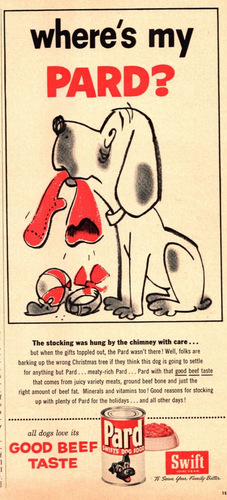 PRINT AD 1956 Swifts Wheres My Pard Dog Food Christmas Stocking Cartoon Vintage - Picture 2 of 2