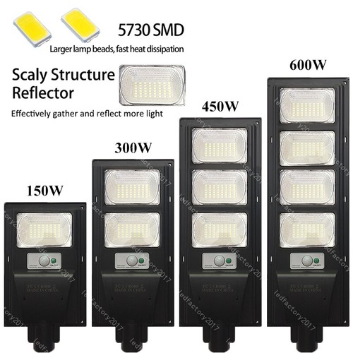 Solar Powered LED Street Flood Lights Outdoor Remote Control Pole Radar Sensor - Picture 2 of 12