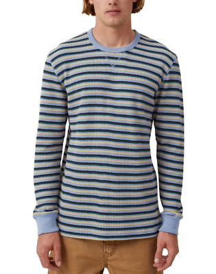 Cotton:On Men's Chunky Waffle Long Sleeve T-Shirt Blue Stripe Size