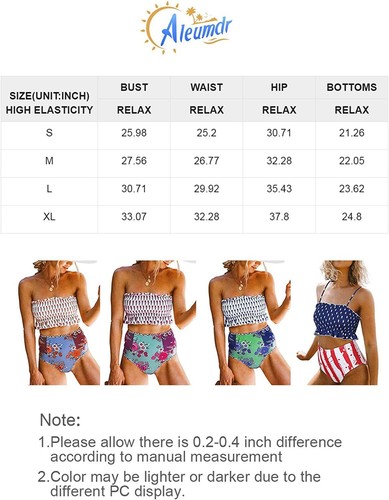 Aleumdr Womens 2 Pieces Bandeau Bikini Swimsuits Off Shoulder High Waist Bathing - 第 2/7 張圖片