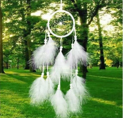 55x15cm) 20-LED's Plume Attrape-rêves Boho Décoration maison Hygge Lifestyle (Batteries incluses) - Blanc