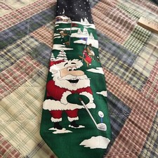 Yule Tie Greetings Men  s Necktie Santa Golfing Fore 58  X 3.75  