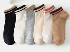 Women 6 Pairs Striped Ankle Socks Multi Colors Short Sports Cotton Blend Chic