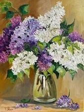 Original Oil Painting Lilac Flowers Spring Impressionist Still Life Art Signed
