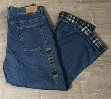 New LL Bean Denim Jeans Original Fit Plaid Flannel Lined Size 14R