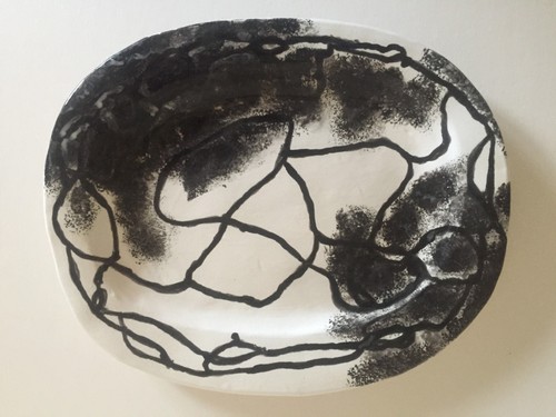 VINTAGE MOISE GROSS HAND THROWN BLACK & WHITE STUDIO POTTERY OVAL PLATTER - Picture 2 of 9