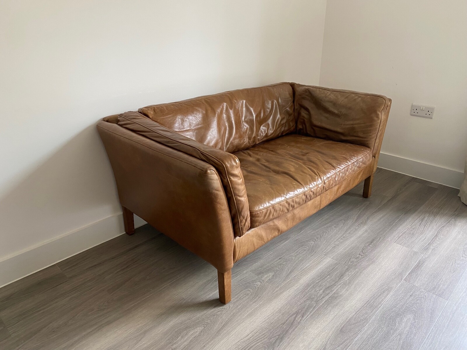 John Lewis Halo Groucho Small 2 Seater Leather Sofa, Riders Nut Brown
