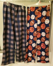 2 Pairs Boys Up Late Pajama Pants Blue Plaid and Sports Size M 6-8 