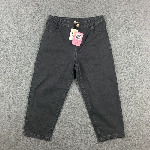 Pantalones de mezclilla para mujer LUCY & YAK W34R negros 100 % algodón recortados pierna recta logotipo - Imagen 2 de 16