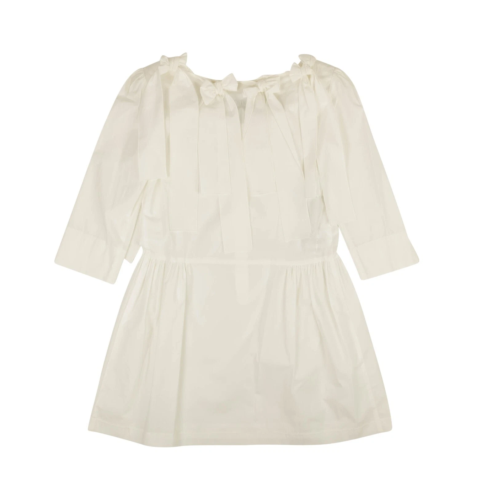 Mini abito nuovo con etichette BOUTIQUE MOSCHINO bianco fiocco accentuato aderente e svasato taglia 10 46 $670