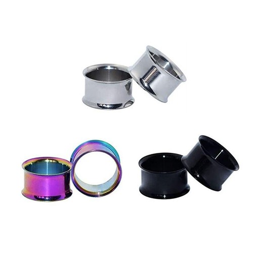 6X Gold Steel Black Simple Double Flared Flesh Tunnel Ear Plug Expander 5mm-16mm - Picture 5 of 10