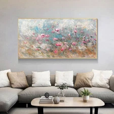 Abstract Pink Flower Oil Painting Nordic Home Decor Hand-Painted Canvas Painting