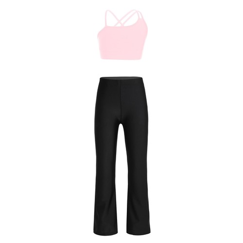 Kids Girls Crop Top Straps Outfit Back Open Set Vest Sportwear Trousers Pant - Picture 22 of 49