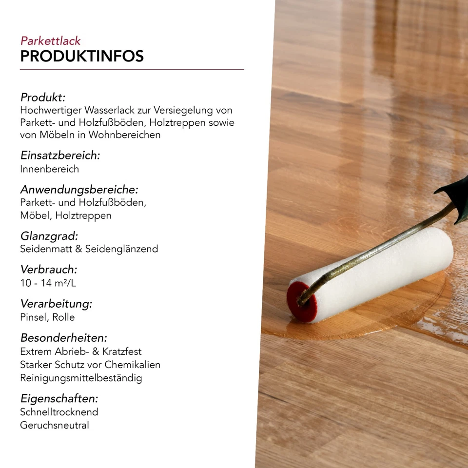 Parkettlack Treppenlack Klarlack Dielenlack Fußbodenlack Seidenmatt / Glänzend - Bild 2 von 4