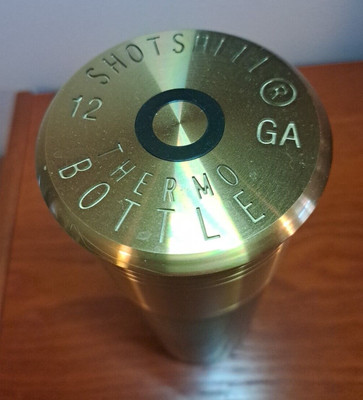 Shotshell Thermo Bottle Thermos 12 Gauge Shotgun Shell Travel Mug Green/Gold