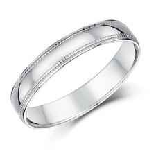 4mm Sterling Silver Millgrain Edge Wedding Ring Court Shape Band UK Hallmarked