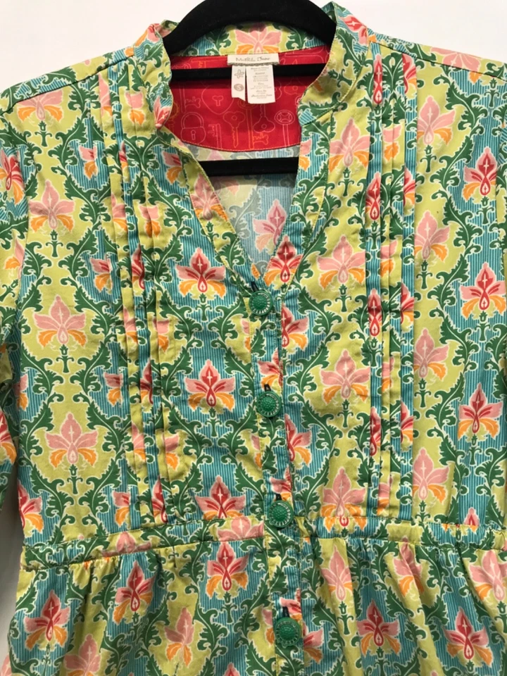 Matilda Jane Dress Button up 3/4 Sleeve Tie Waist Floral Green Yellow Size S - Image 3 of 4
