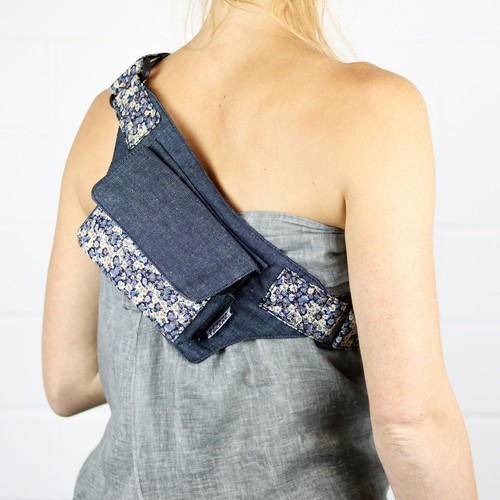 Gürteltasche Brian Blumenmuster Jeans blau gelb Bauchtasche Hüfttasc Festival - Picture 6 of 6