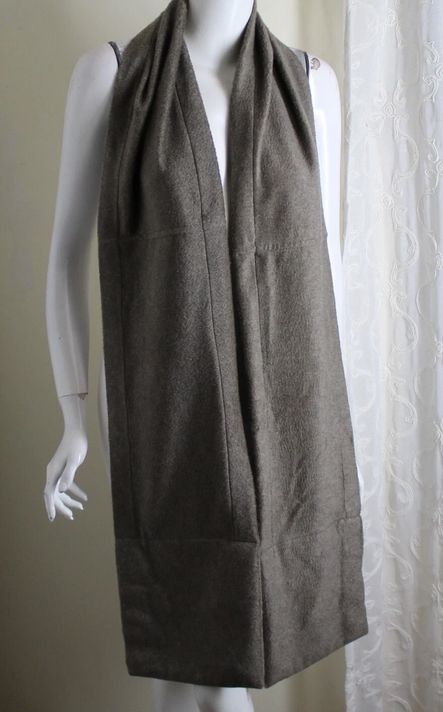 Eskandar TAUPE NATURAL Cashmere Fleece Jersey Flowing Scarf Wrap 90x9