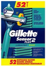 Gillette Sensor2 Plus Disposable Razors for Men 52 Ct – Powder Lubrastrip Shaver