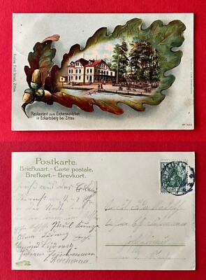 Oak leaf litho postcard Eckartsberg near Zittau 1907 restaurant Eichenwald. ( 140812