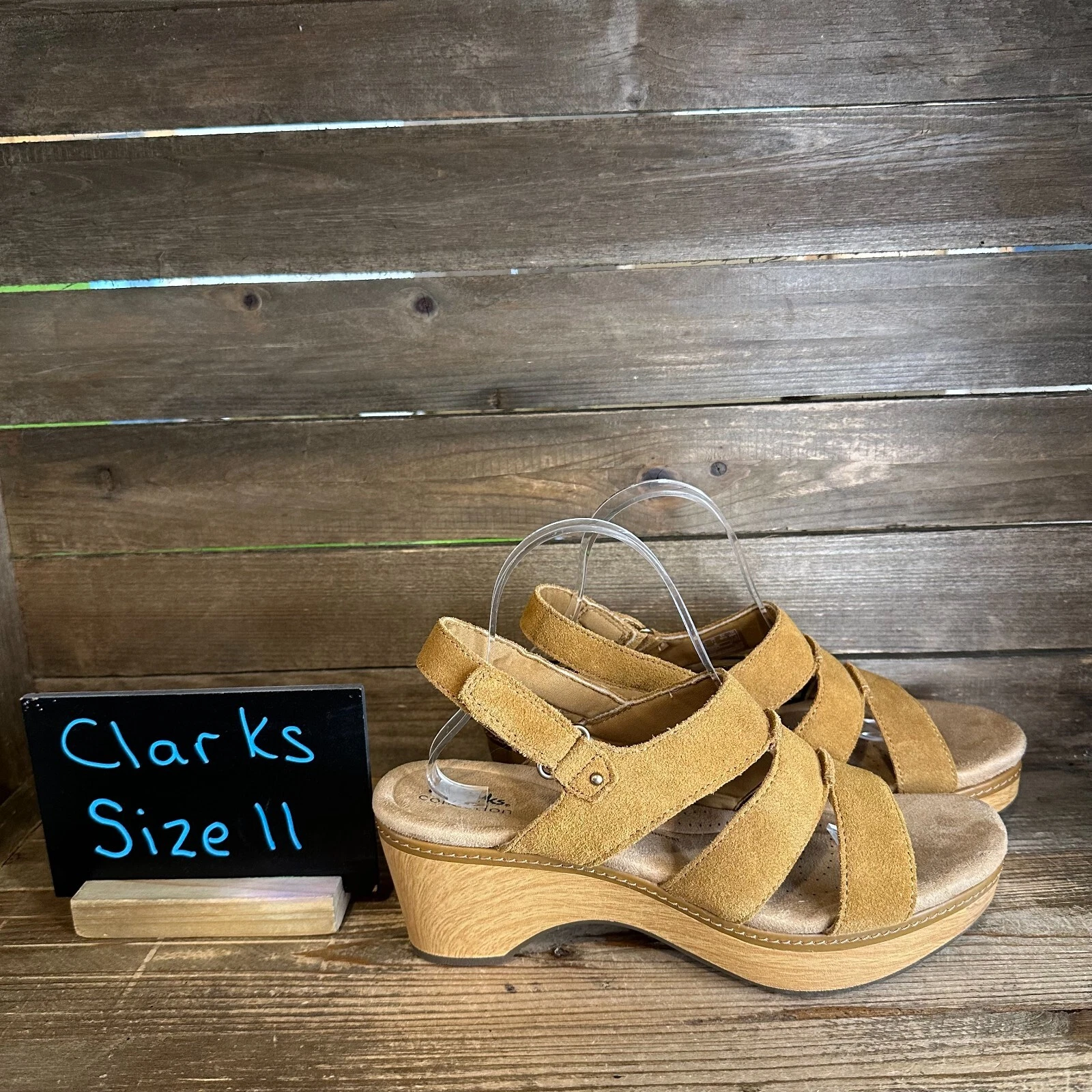 Sandali Clarks Seannah marroni scamosciati con cinturino comodi e tacco nuovi senza scatola taglia 11 M