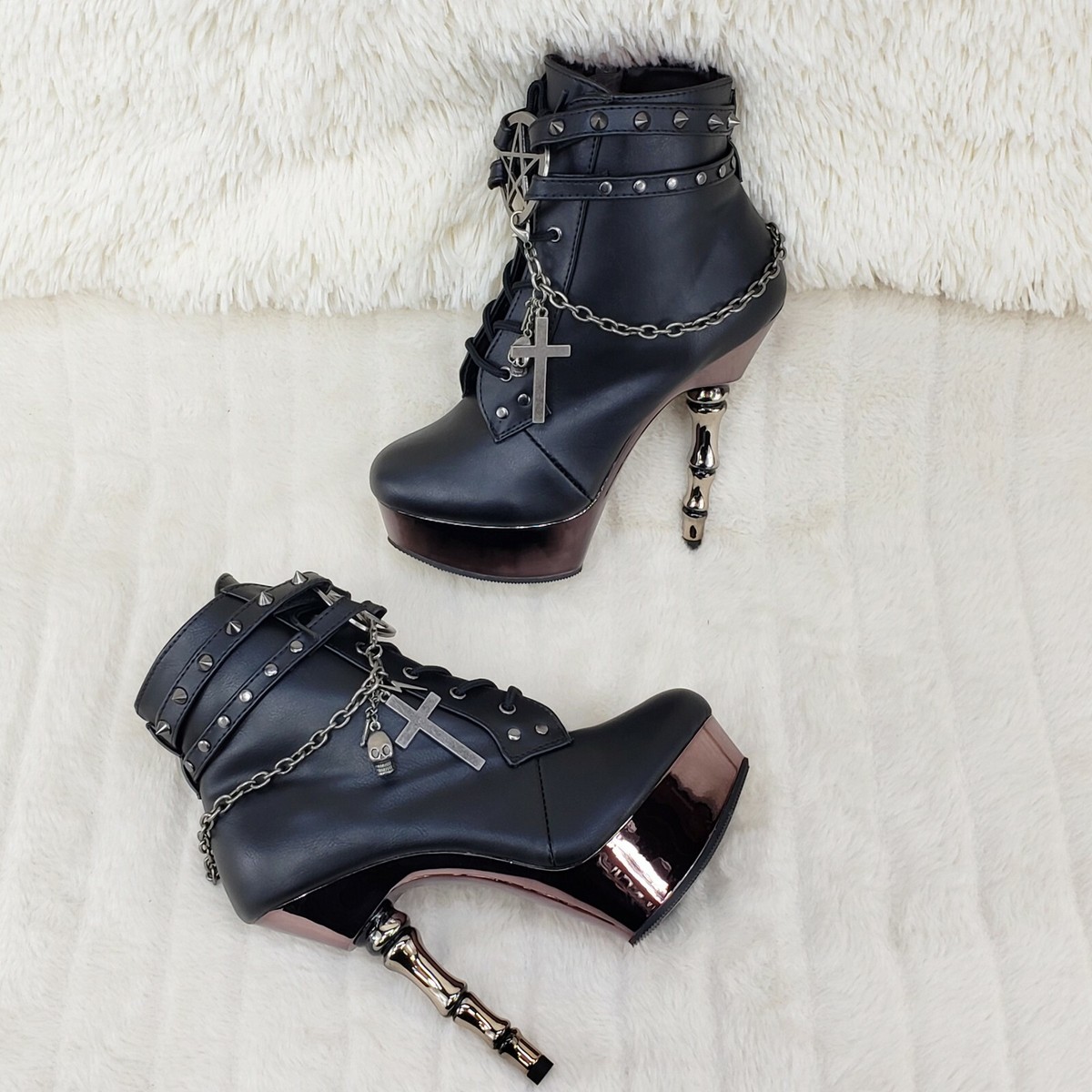 Muerto 1001 Finger Bone Heel Platform Biker Ankle Boots