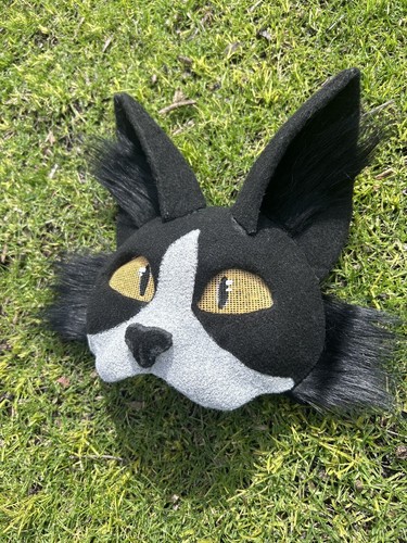 Black And White Cat Therian Mask Furry Mask Fursuit Mask Quadrobics Handmade - Picture 2 of 4