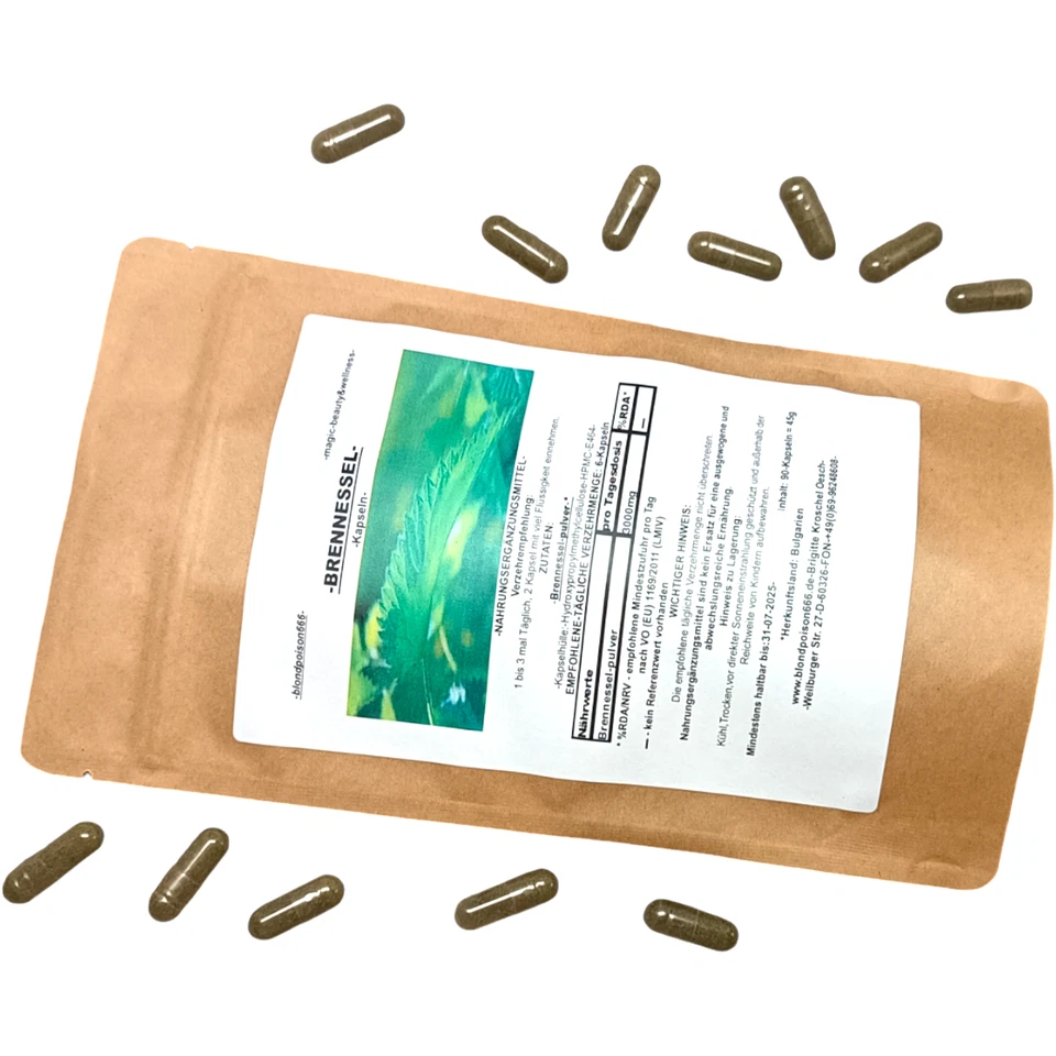 90 x 500mg BRENNESSEL Kapseln VEGAN  Blatt Pulver kontroll Anb VEGETARISCH - Bild 1 von 3