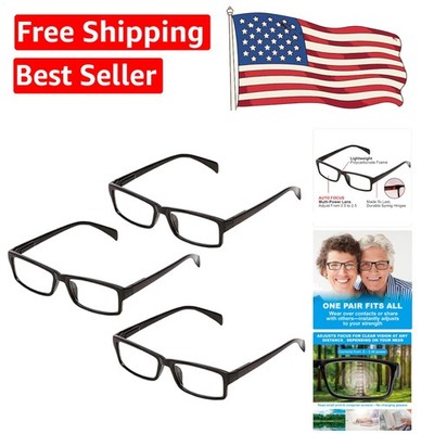 3 Pairs of Power Glasses with Flexible Strengths   See Clearly at Any Distance