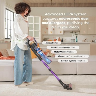 48KPa Staubsauger 550W 65Min Anti Verwicklungen für Teppich Tierhaare LED Ultra Leise