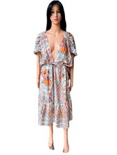 Zimmermann Silk Maxi Dress Floral Boho Print Black Ties W Gold Bead Tassel RARE